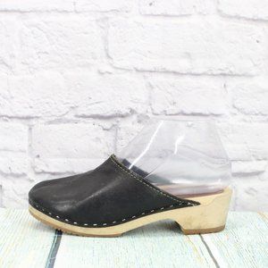 Kurier Black Leather Slip On Casual Heeled Mules Clogs Size 6 - 6.5